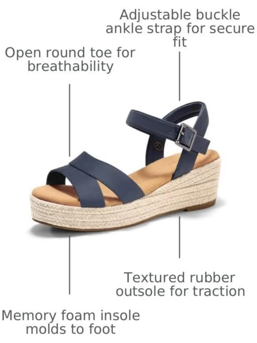 Stylish Women's Wedge Platform Sandals - Espadrille Heels, Open Toe, Ankle Strap